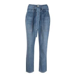 Veronia Beard Logan Slim Straight Extra High Rise Jeans Tie Waist Denim 27 4